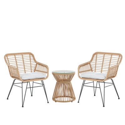 Beliani Bistro Set With Cushions Trestina Pe Rattan Light Brown - image 1