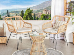 Beliani Bistro Set With Cushions Trestina Pe Rattan Light Brown - thumbnail 2