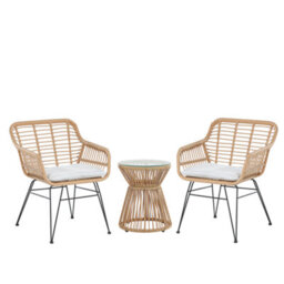 Beliani Bistro Set With Cushions Trestina Pe Rattan Light Brown - thumbnail 1