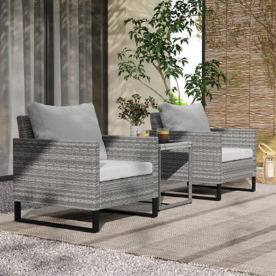 Outsunny 3Pcs Rattan Bistro Set Glass Top Table And Chairs With 4 Cushions Grey - image 1