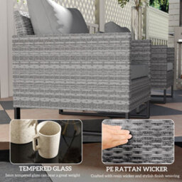 Outsunny 3Pcs Rattan Bistro Set Glass Top Table And Chairs With 4 Cushions Grey - thumbnail 6