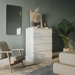 Urbn-Living Urbnliving 89Cm Height 4 Drawer White Wooden Bedroom Chest Cabinet No Handle Storage Cupboard - thumbnail 2