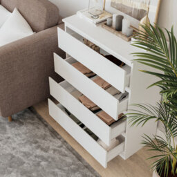 Urbn-Living Urbnliving 89Cm Height 4 Drawer White Wooden Bedroom Chest Cabinet No Handle Storage Cupboard - thumbnail 3