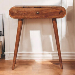 Artisan Furniture Solid Wood Mini Honey Caramel Dressing Table With Foldable Mirror, 4 Storage Compartments With Attached Mirror - thumbnail 1