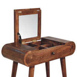 Artisan Furniture Solid Wood Mini Honey Caramel Dressing Table With Foldable Mirror, 4 Storage Compartments With Attached Mirror - thumbnail 7
