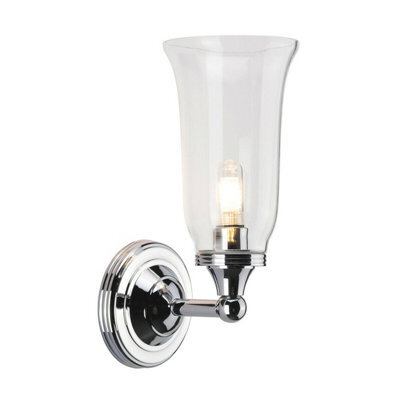 Stylish Ip44 Wall Light With Tall Glass Shade And Chrome Finish - Energy Efficient Led G9 3.5W