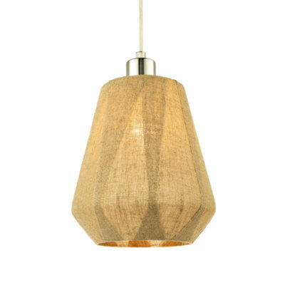 Happy Homewares Modern Designer Glass Pendant Lamp Shade Wrapped In Natural Oatmeal Linen Fabric - image 1