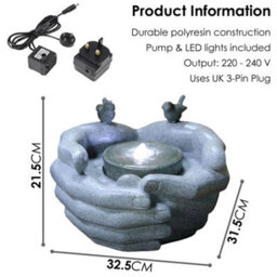 Geezy Cupped Hands Water Feature Outdoor Indoor Led Fountain Waterfall Garden Decor - thumbnail 6