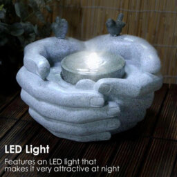 Geezy Cupped Hands Water Feature Outdoor Indoor Led Fountain Waterfall Garden Decor - thumbnail 2