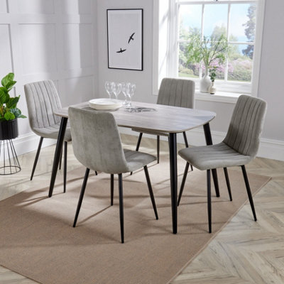Core Products Aspen Grey Oak Effect 120Cm Rectangular Dining Table With 4 Light Grey Cord Fabric Straight Stitch Design Chairs - image 1