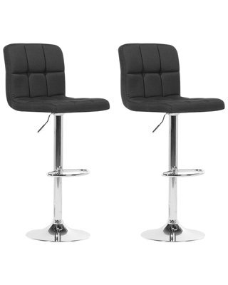 Wyld And Coco Black Fabric Swivel Kitchen Bar Stools Set Of 2 - Adjustable Height, Chrome Base - image 1