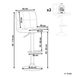 Wyld And Coco Black Fabric Swivel Kitchen Bar Stools Set Of 2 - Adjustable Height, Chrome Base - thumbnail 4