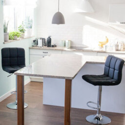 Wyld And Coco Black Fabric Swivel Kitchen Bar Stools Set Of 2 - Adjustable Height, Chrome Base - thumbnail 2