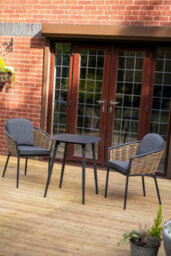 Sh&g Bolingbroke 2 Seat Bistro Set - 3 Piece Square Table & Chairs - Aluminium & Brown Rattan With Grey Cushions - Outdoor - thumbnail 2
