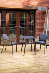 Sh&g Bolingbroke 2 Seat Bistro Set - 3 Piece Square Table & Chairs - Aluminium & Brown Rattan With Grey Cushions - Outdoor - thumbnail 3