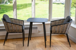 Sh&g Bolingbroke 2 Seat Bistro Set - 3 Piece Square Table & Chairs - Aluminium & Brown Rattan With Grey Cushions - Outdoor - thumbnail 7