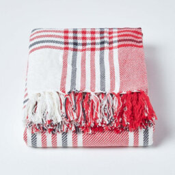 Homescapes Red Tartan Check Sofa And Bed Throw, 150 X 200 Cm - thumbnail 2