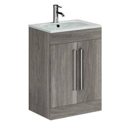 Plum&clay Novela Grey Wood Floor Standing Vanity Unit With Glass Basin (W)600mm - image 1