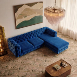 Monaco Chesterfield 3 Seater Chaise Sofa Blue Velvet L Shaped Corner Chaise- Right Hand Deep Buttoned Upholstery Couch Lounge - thumbnail 2