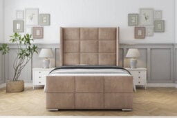 "Sloomy Beaumont Mink Naples Bed Frame With Mattress With 50""  Upholstered Wingback Headboard 2'6 Small Single" - thumbnail 1