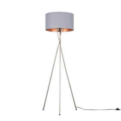 Valuelights Camden Brushed Chrome Tripod Floor Lamp With Grey/copper Shade - image 1