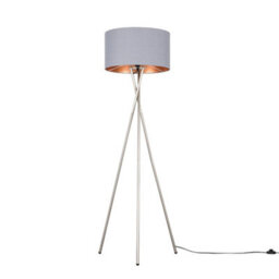 Valuelights Camden Brushed Chrome Tripod Floor Lamp With Grey/copper Shade - thumbnail 3