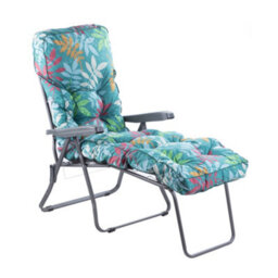 Alfresia Sun Lounger, Charcoal Frame With Classic Alexandra Green Leaf Cushion - thumbnail 1