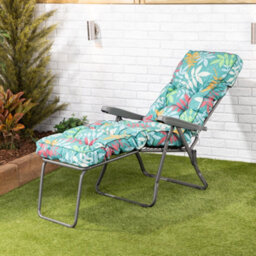 Alfresia Sun Lounger, Charcoal Frame With Classic Alexandra Green Leaf Cushion - thumbnail 2