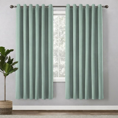 Bedlooms Sage Green Linen Curtain 100% Blackout Thermal Insulated Eyelet Curtain (Pair) 66 X 54 Inches With Tie Back Two Brand - image 1