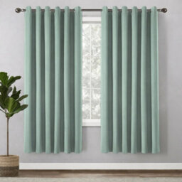 Bedlooms Sage Green Linen Curtain 100% Blackout Thermal Insulated Eyelet Curtain (Pair) 66 X 54 Inches With Tie Back Two Brand