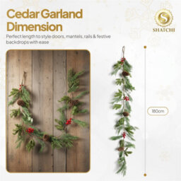 Shatchi Shathci 180Cm Cedar Garland With Red Berry & Pinecone Wreath For Xmas Home Décor - thumbnail 7