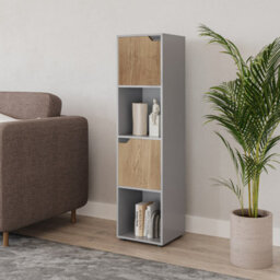 Urbn-Living Urbnliving 119Cm Height Grey 4 Cube Bookcase Shelving Display Shelf Storage Unit Oak Wooden Door Organiser - thumbnail 2