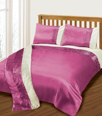 Intimates Elegant Faux Silk Finish Duvet Cover & Pillowcase Set, Luxury Bedding Ensemble, Easy-Care Machine Washable - Fuchsia