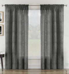 "Tyrone Textiles Rhodes Charcoal Linen-Look Sheer Voile Panels - Pair 140 X 137Cm (55X54"")" - thumbnail 1
