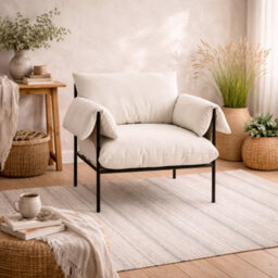 Wyld Haus Wardour Armchair - White Houseweave Fabric, Matt Black Metal Legs - thumbnail 1