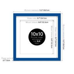 "10X10"" Blue Picture Frame - 10X10"" Square Frame With 9X9"" Mount For 10X10""/9X9"" Pictures Art Deco Style Room Decor, 1 Pack" - thumbnail 2