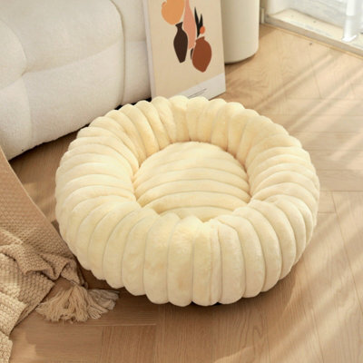 Fluffy Donut Dog Bed Round Calming Pet Cushion Soft Plush Puppy Bed Cats & Dogs Beige 50 Cm - image 1