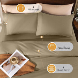 Aspire Homeware Beige Duvet Cover Set, Soft Microfiber & Reversible, Double (L)200Cm X (W)200Cm - thumbnail 2