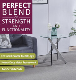 Hallowood Furniture Cullompton Round Glass Side Table With 4 Crossed Chrome Legs - thumbnail 5