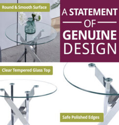 Hallowood Furniture Cullompton Round Glass Side Table With 4 Crossed Chrome Legs - thumbnail 4