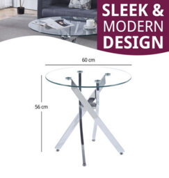 Hallowood Furniture Cullompton Round Glass Side Table With 4 Crossed Chrome Legs - thumbnail 3