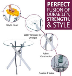 Hallowood Furniture Cullompton Round Glass Side Table With 4 Crossed Chrome Legs - thumbnail 2