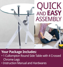 Hallowood Furniture Cullompton Round Glass Side Table With 4 Crossed Chrome Legs - thumbnail 7