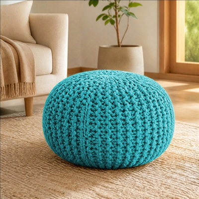 Bravich Duck Egg Blue Chunky Knitted Pouffe Footstool - 50Cm Round - image 1