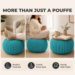 Bravich Duck Egg Blue Chunky Knitted Pouffe Footstool - 50Cm Round - thumbnail 7