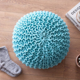 Bravich Duck Egg Blue Chunky Knitted Pouffe Footstool - 50Cm Round - thumbnail 4