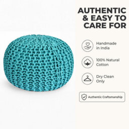 Bravich Duck Egg Blue Chunky Knitted Pouffe Footstool - 50Cm Round - thumbnail 6