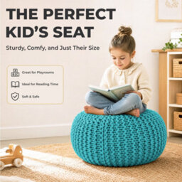 Bravich Duck Egg Blue Chunky Knitted Pouffe Footstool - 50Cm Round - thumbnail 5