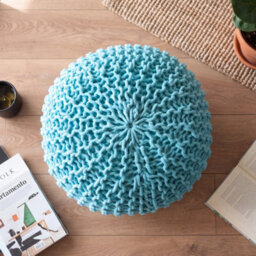 Bravich Duck Egg Blue Chunky Knitted Pouffe Footstool - 50Cm Round - thumbnail 2