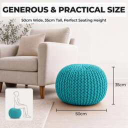 Bravich Duck Egg Blue Chunky Knitted Pouffe Footstool - 50Cm Round - thumbnail 9